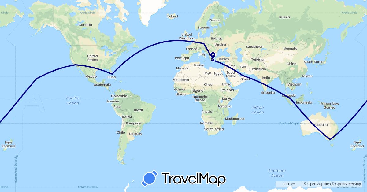 TravelMap itinerary: driving in United Arab Emirates, Australia, Czech Republic, United Kingdom, Greece, Singapore, United States (Asia, Europe, North America, Oceania)